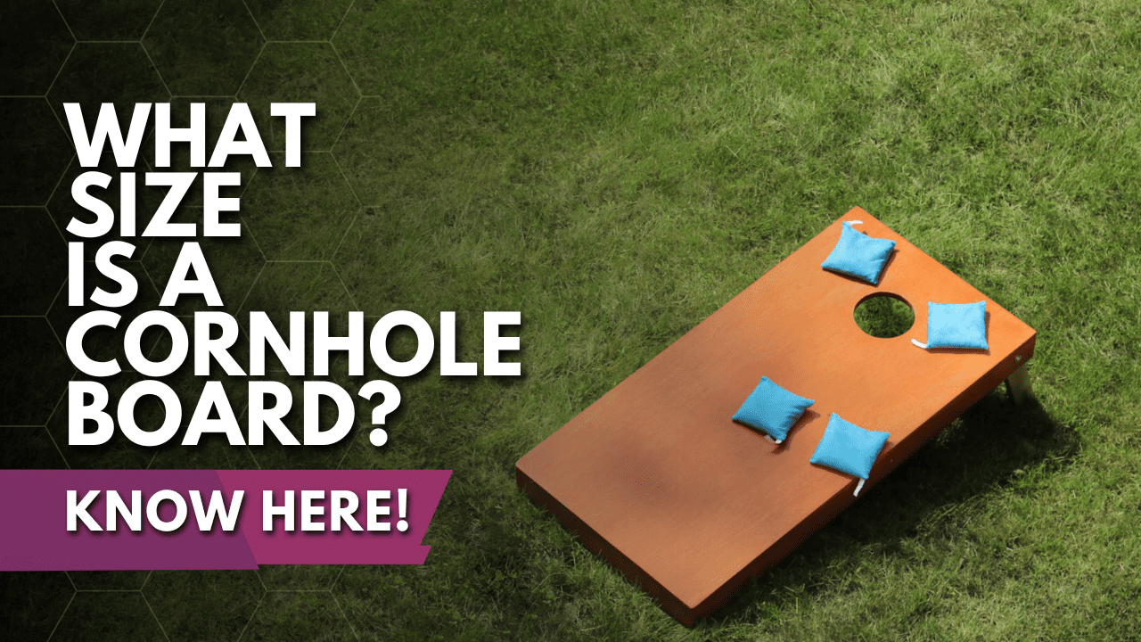 A cornhole board's dimensions are 48 inches by 24 inches. One game uses two cornhole boards on either end of the playing field. The front side of the cornhole platform has to be 2 to 4 inches off the ground, while the back side must be 12 inches off the ground. This creates an angled elevation. 